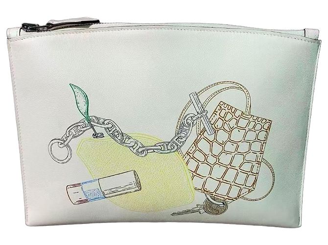 Clutch Hermès Video Ton Sac Nubuck Blanco