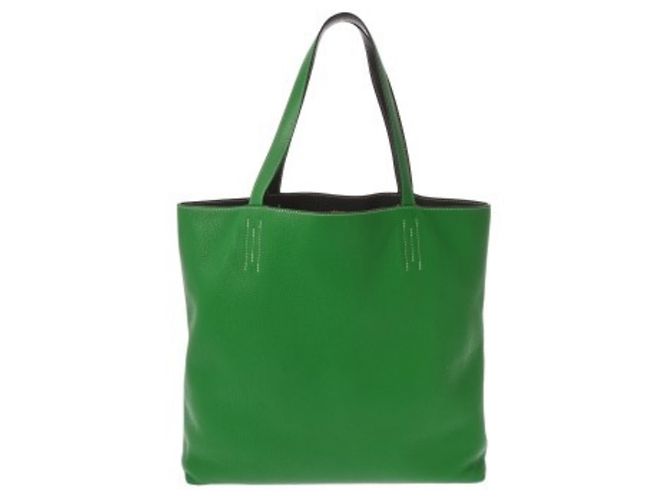 Hermès HERMES Tote Double Sens 45 em Verde Oliva Bambu