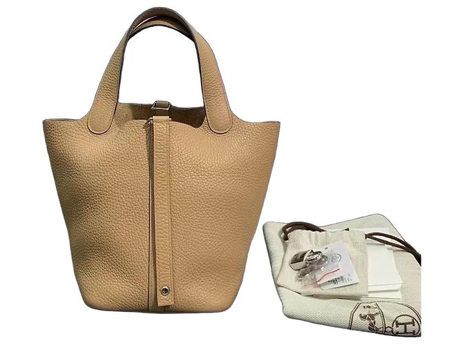 Borsa a secchiello Hermès Love Water 18 Pelle Khaki Cachi