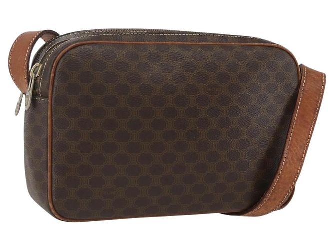 Céline Celine Vintage Macadam Shoulder Bag Canvas Medium Brown