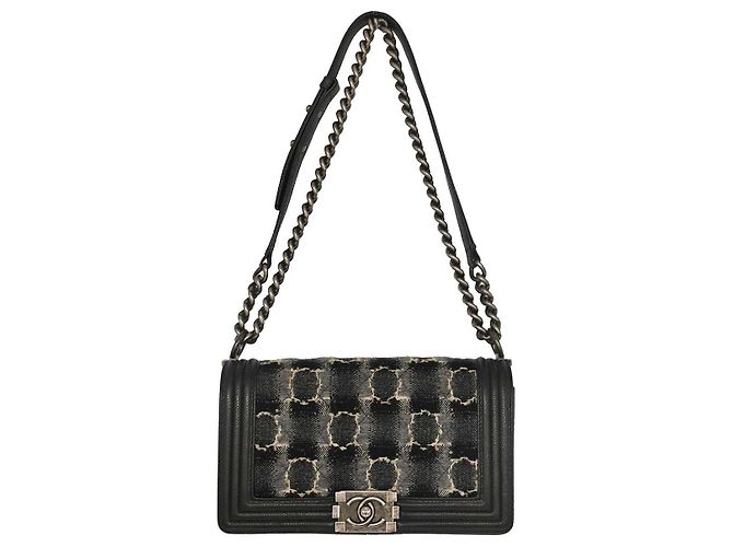 Chanel Boy Flap Tweed and Leather Old Medium Nero