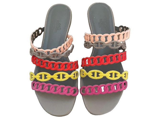 Sandali Hermès Oran Multicolori Rosa Rosso Beige Arancione Giallo