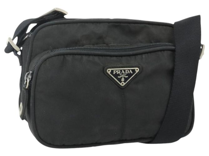 Borsa a Spalla PRADA Nylon Nero Argento Auth BA12104