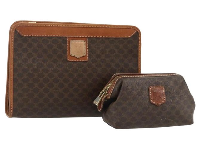 Céline CELINE Macadam Canvas Tasche aus PVC-Leder 2er Set Braun Auth ti3852