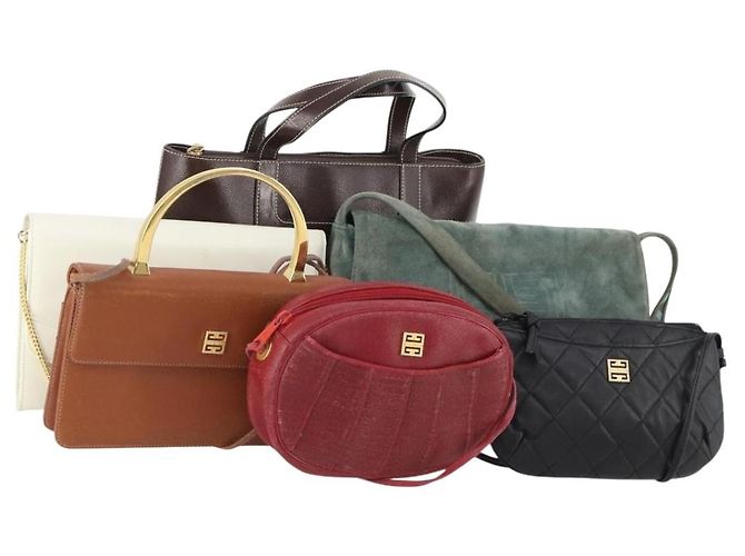 GIVENCHY Hand Bag Suede Leather 6 Set Black Green Red Auth 174943
