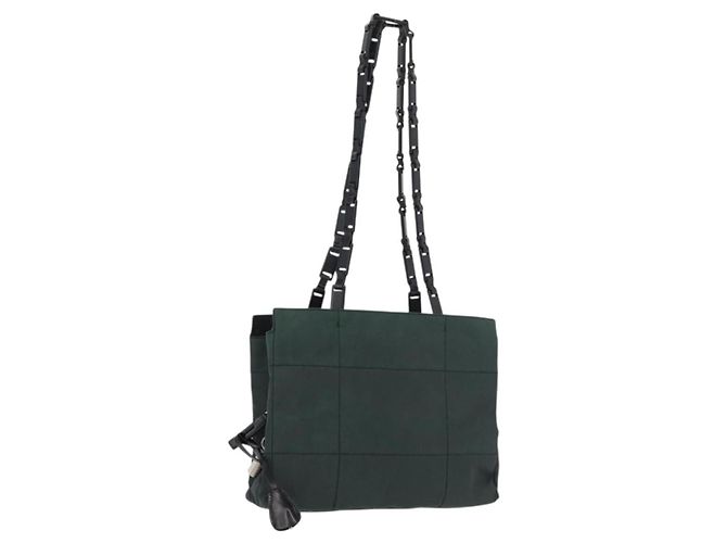 PRADA Tote Bag Nylon Khaki Silver Auth 175379 Silvery