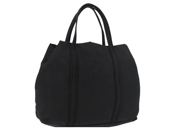 PRADA Bolsa de mão em nylon preto prata Auth 175699