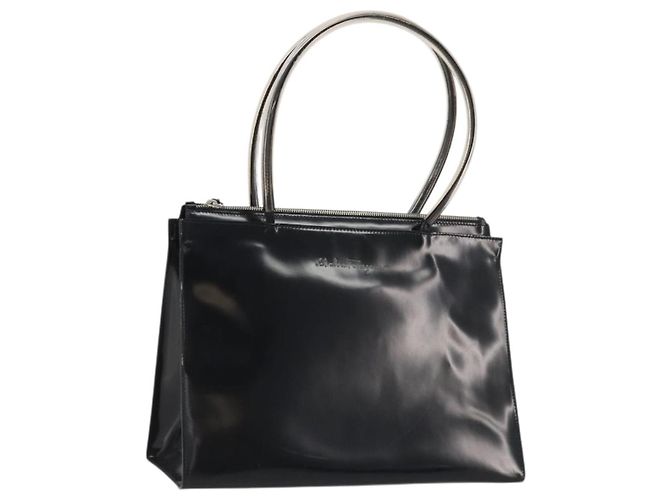 Borsa tote in pelle nera e argento Salvatore Ferragamo Auth YKZ1497 Nero