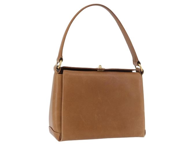 Bolsa de mão GUCCI em couro marrom dourado Auth ka3873