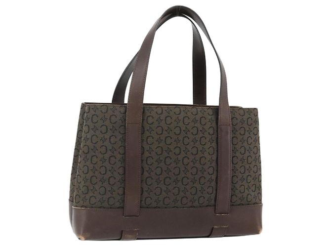 Céline Bolsa de mão em lona Macadam C da CELINE marrom e dourada Auth 175163 Dourado