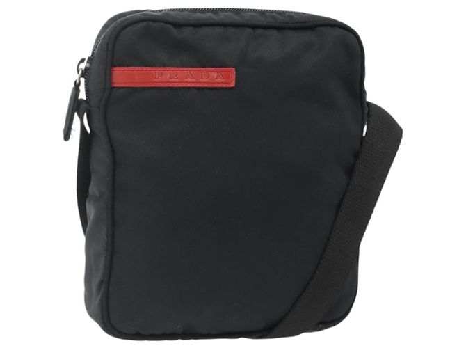 Bolsa de Ombro Esportiva PRADA em Nylon Preto e Prata Auth ti3828