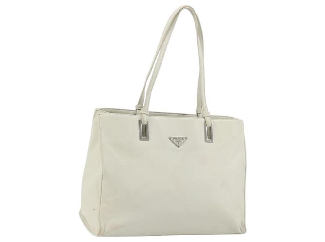Prada Tote Bag aus Leder Weiß Silber Auth am11340