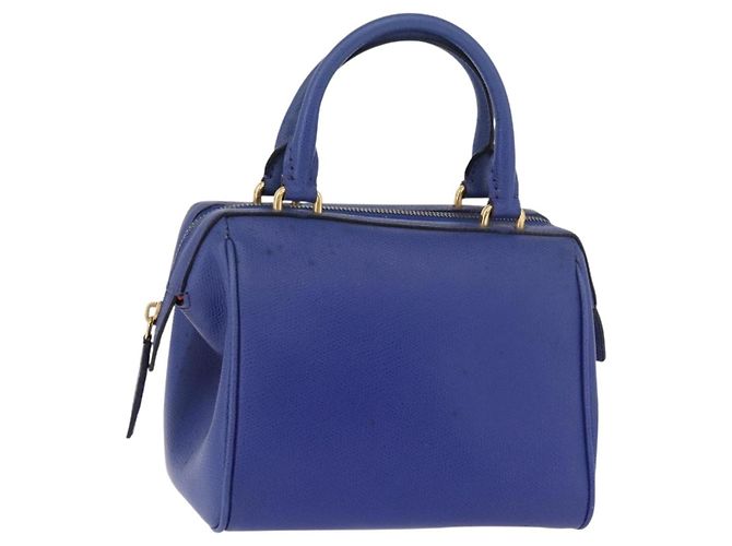 Céline Bolsa de mão CELINE em couro azul dourado Auth YKZ1208