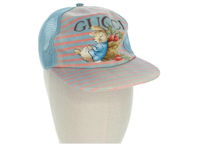 Boné de algodão azul da colaboração GUCCI com Peter Rabbit Auth BA12083A