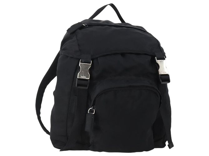 PRADA Backpack Nylon Black Silver Auth bs34260 Silvery