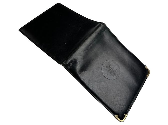 Triomphe Céline Vintage Celine Paris Calèche Smooth Leather Bifold Wallet Black