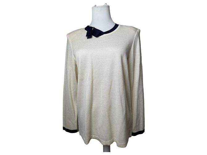 Vintage Yves Saint Laurent Wollpullover Creme Marine M Beige 