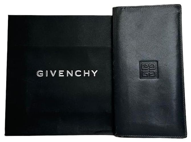 Vintage Givenchy 4G Leather Long Bifold Wallet Black