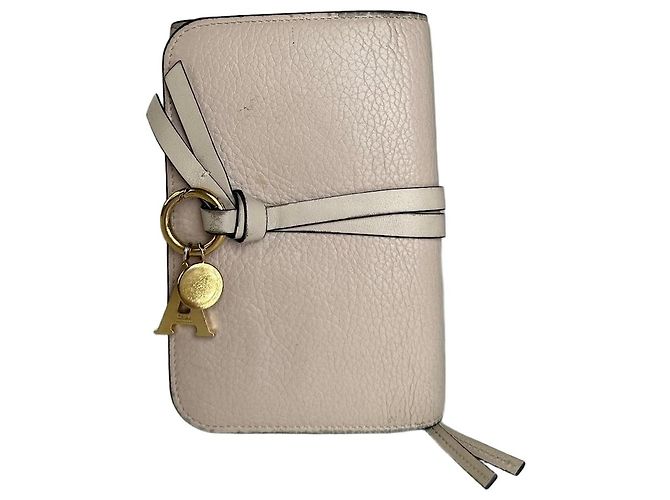 Vintage Chloé Alphabet Grained Leather Compact Wallet Nude Beige