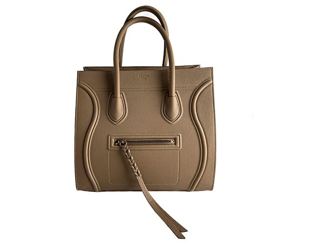 Céline Bolsa tote média em couro de bezerro drapeado Phanton bege