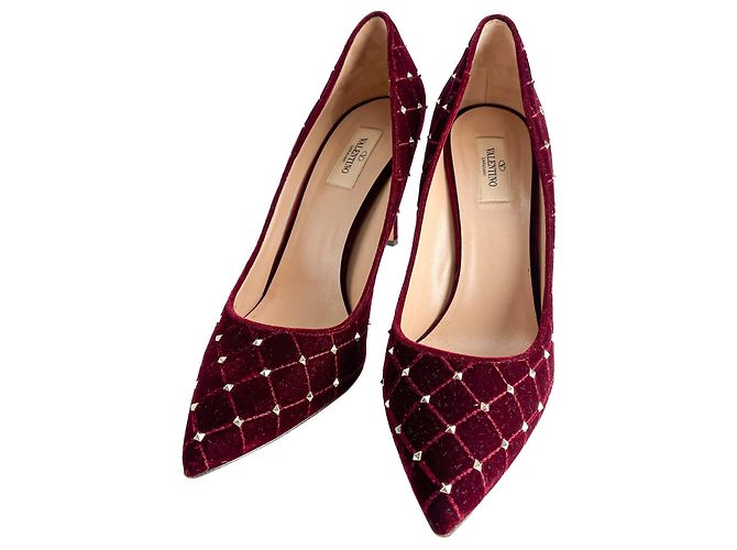 Valentino Garavani Zapato de terciopelo Rockstud Spike 41.5 Burdeos