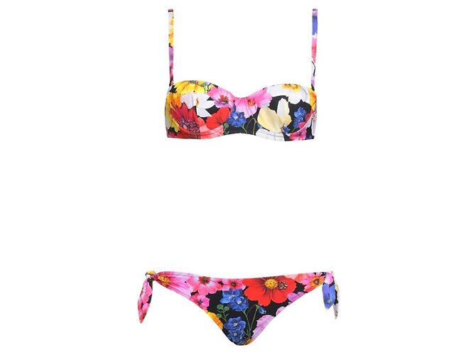 Dolce & Gabbana Costume da bagno due pezzi con stampa floreale Nero Multicolore