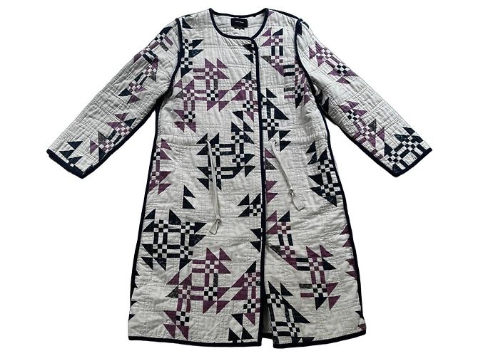 Abrigo Acolchado Isabel Marant con Estampado Geométrico Negro Beige Púrpura