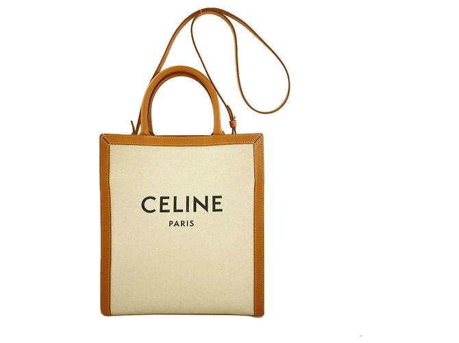Céline Borsa a mano verticale Cabas 2 in 1 Celine Marrone Bianco
