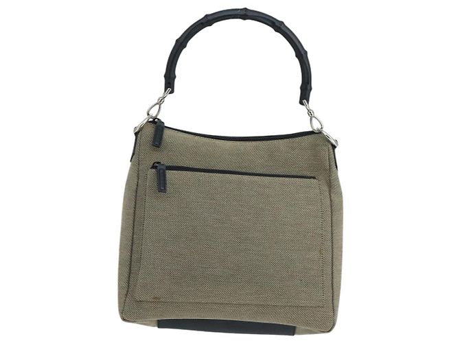 Gucci Vintage Bamboo Shoulder Canvas Beige
