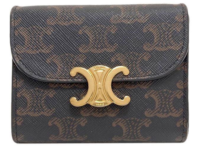 Céline Billetera bi-fold Celine Triomphe con solapa Castaño