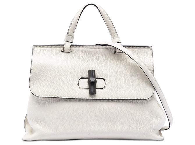 Bamboo Sac à main quotidien en cuir blanc moyen avec bambou Gucci