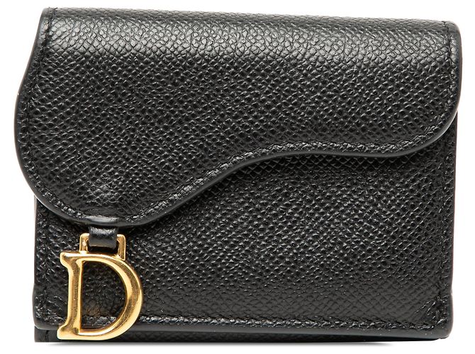 Saddle Billetera trifold de piel de ternera granulada negra Dior Negro