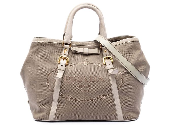 Prada Braune Canvas Canapa Logo Tasche