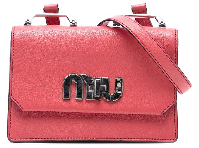 Bolsa transversal Miu Miu em couro de cabra rosa Madras com logo Miu