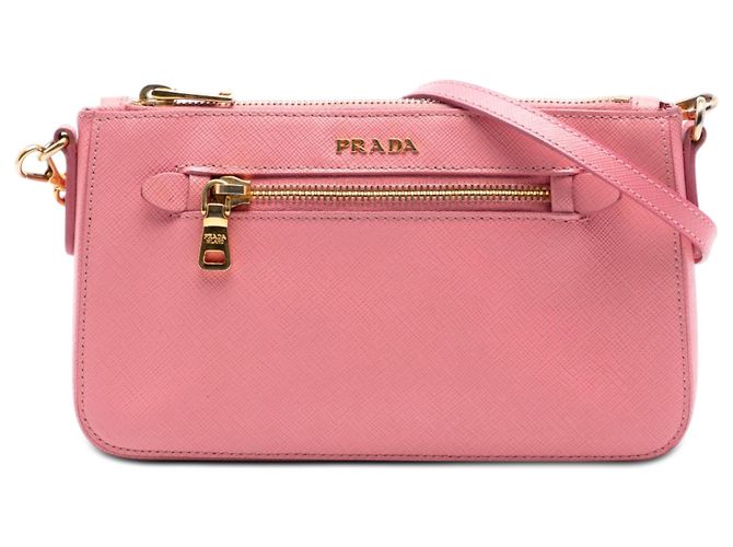 Prada Saffiano Lux Rosa Crossbody com Bolso Frontal