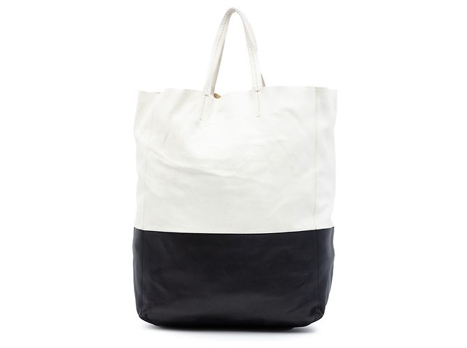 Céline Borsa tote verticale bicolore in pelle bianca Celine