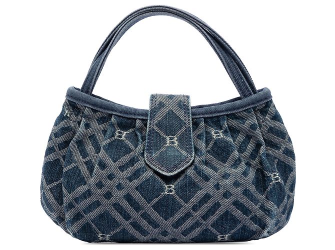 Burberry Denim-Handtasche mit blauem Nova-Check-Muster Dunkelblau