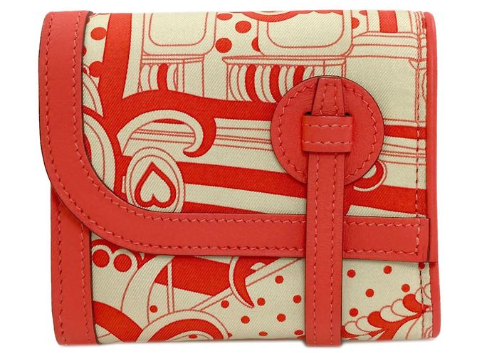Hermès Billetera bi-fold Hermes Avec Soie Roja Beige