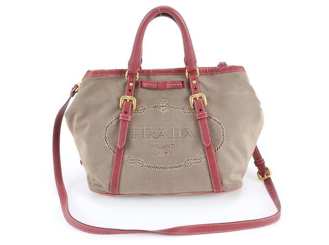 Prada Logo Jacquard Lederhandtasche