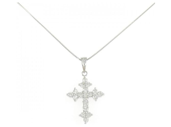 Autre Marque Platin-Diamant-Kreuzhalskette Silber