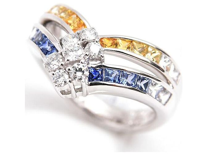 Autre Marque Jeunet 750WG Saphir-Diamantring Silber