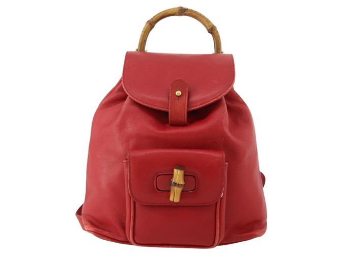 Gucci Vintage Bamboo Leather Mini Rouge