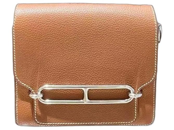 Hermès Roulis 19 cuir de selle marron doré