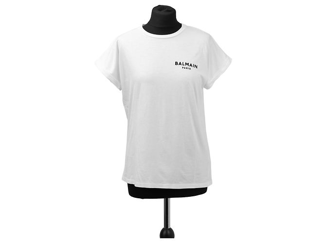 Camiseta de algodão branca Balmain com logo Branco