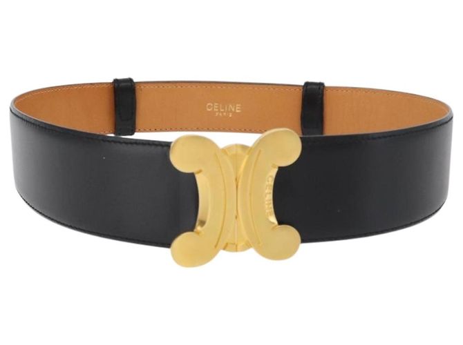 Céline CINTURÓN DE CUERO TRIOMPHE CELINE 25,6"" Negro Oro Auth 176087A Dorado