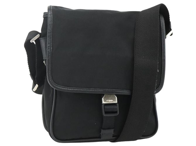 PRADA Shoulder Bag Nylon Leather Black Silver Auth ka4132A Silvery