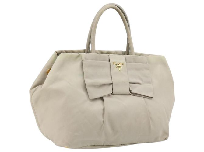 Ribbon PRADA Sac à main en ruban Nylon Beige Or Auth mr2363 Doré