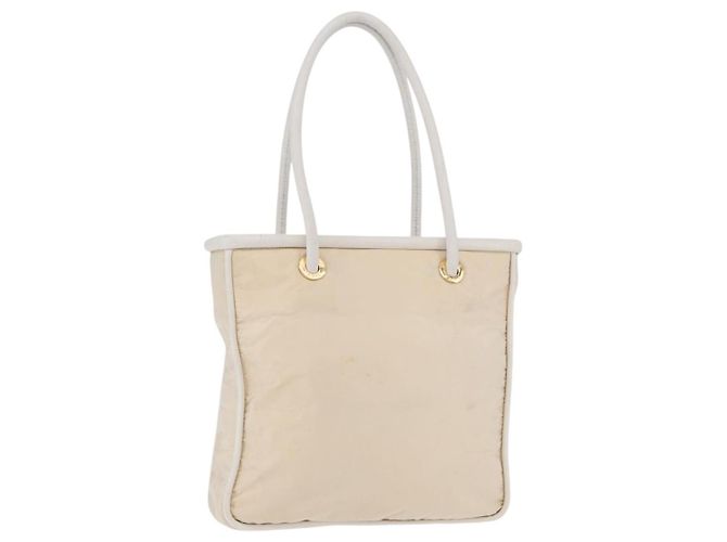 Céline Bolsa Tote de Nylon Marfim Dourado Auth 177163 Cru
