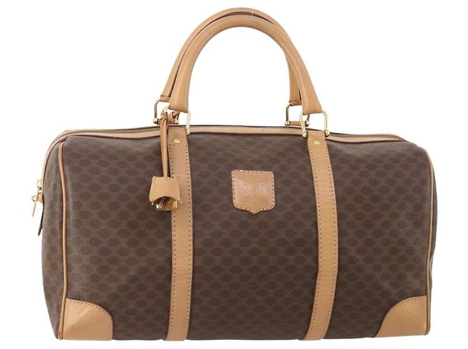 Céline Bolsa Boston em lona Macadam CELINE em couro PVC marrom dourado Auth mr2416