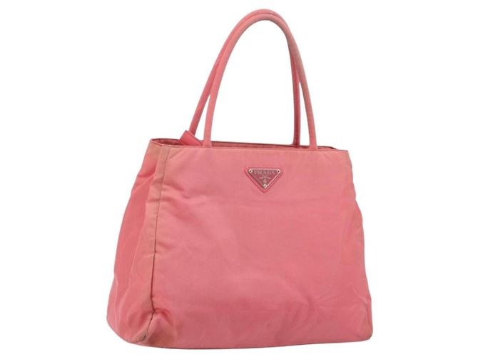 PRADA Bolsa de mão em nylon rosa prata Auth bs34689